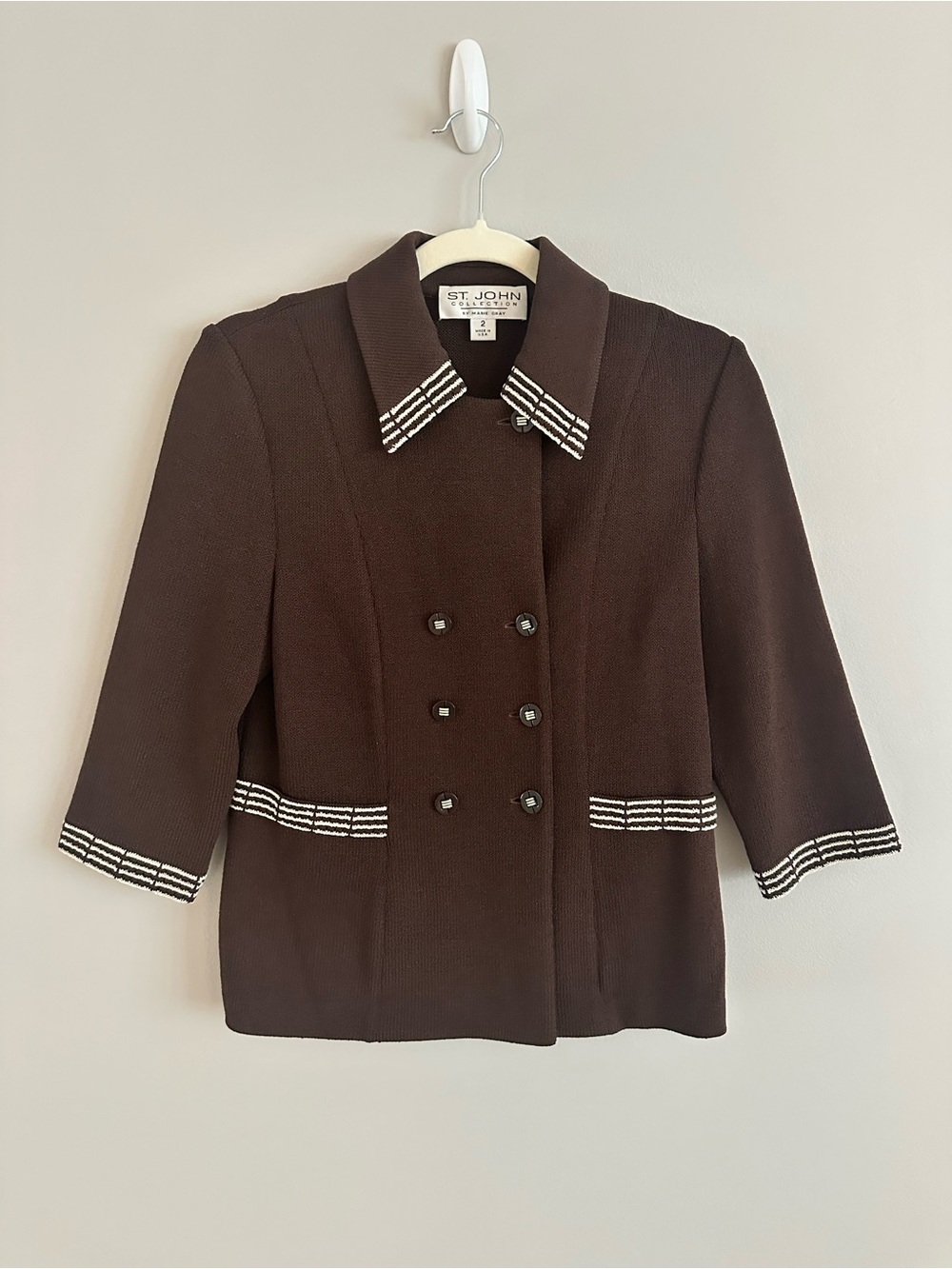 St. John Collection Santana Knit Vintage Brown Sweater Blazer Jacket Size 2